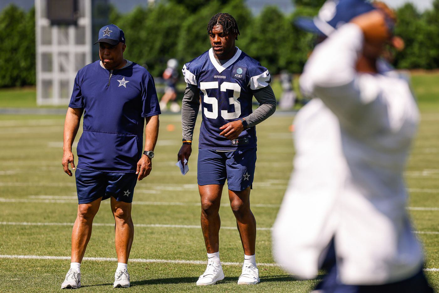 Dallas Cowboys linebacker (53) Damone Clark during a Cowboys rookie minicamp at The Star in...