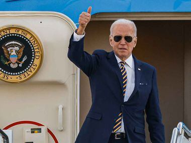 President Joe Biden boards the Air Force One at Naval Air Station Joint Reserve Base Fort...