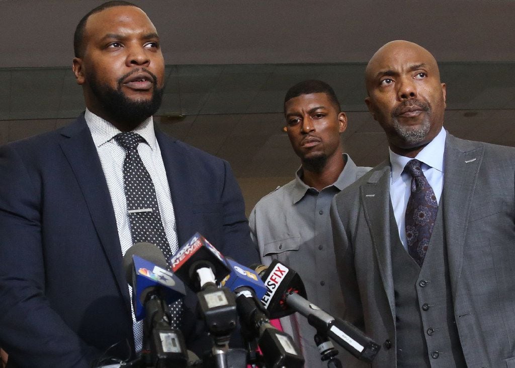 (from left) Attorney Lee Merritt, Jordan Edwards' father Odell Edwards, and attorney Daryl...