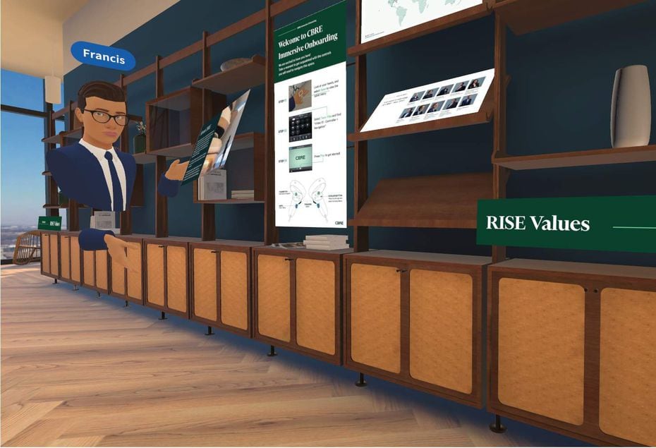 The virtual office could be used for onboarding employees, with displays about the company's...