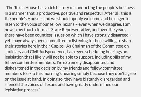 Statement by Rep. Jeff Leach, R-Plano