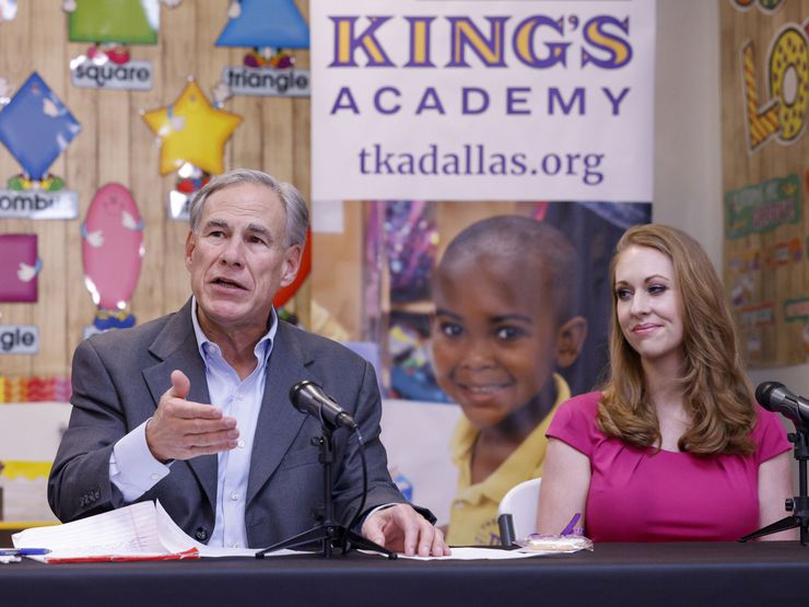 Gov. Greg Abbott talked with parents and the administrators of a South Dallas private school...
