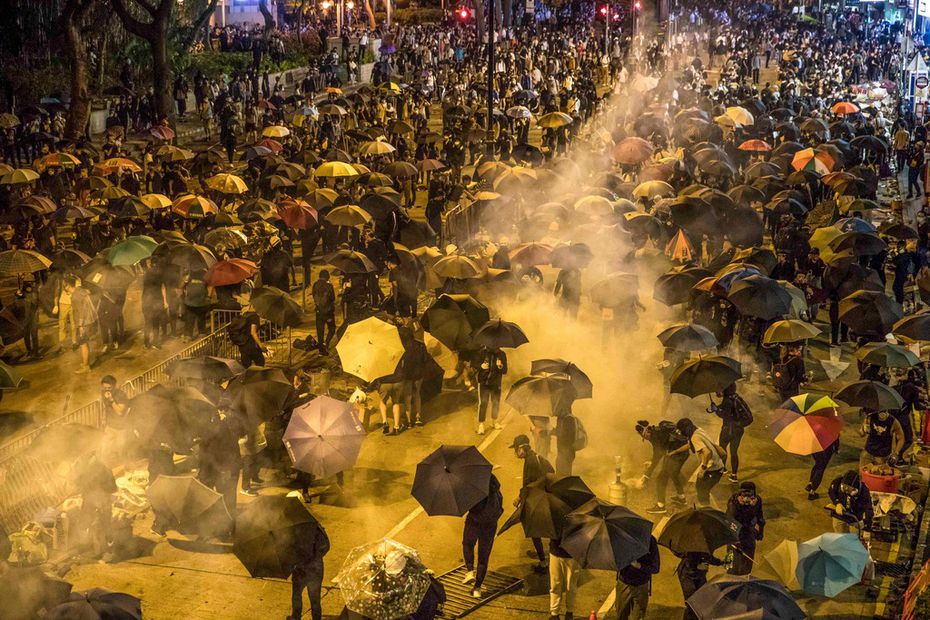 Policed fired tear gas as protesters attempted to march toward Hong Kong Polytechnic...