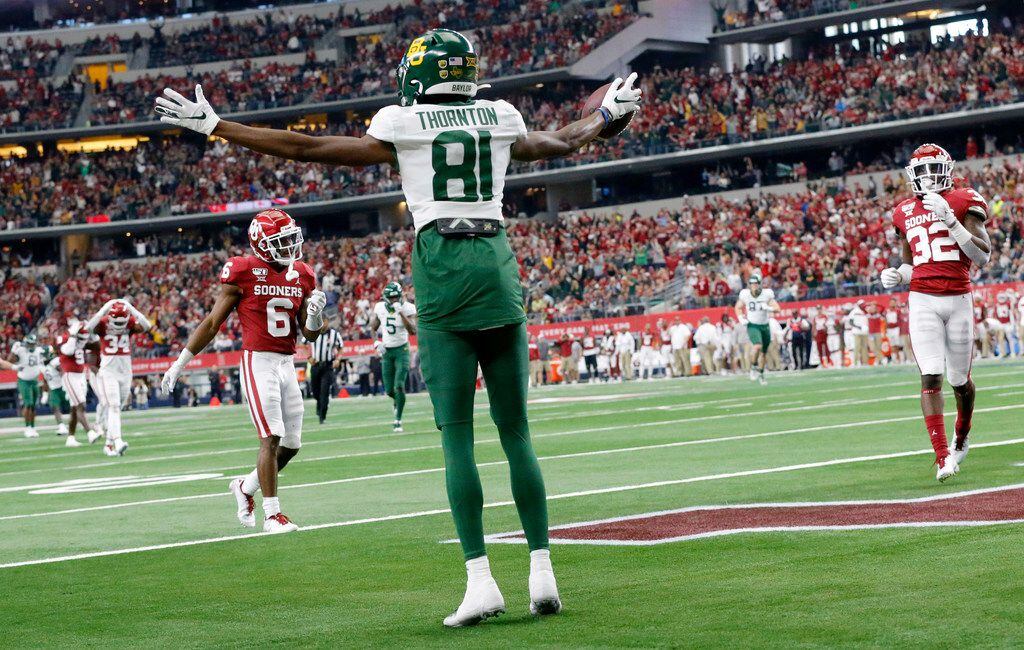 Baylor Bears wide receiver Tyquan Thornton (81) celebrates his second quarter touchdown...