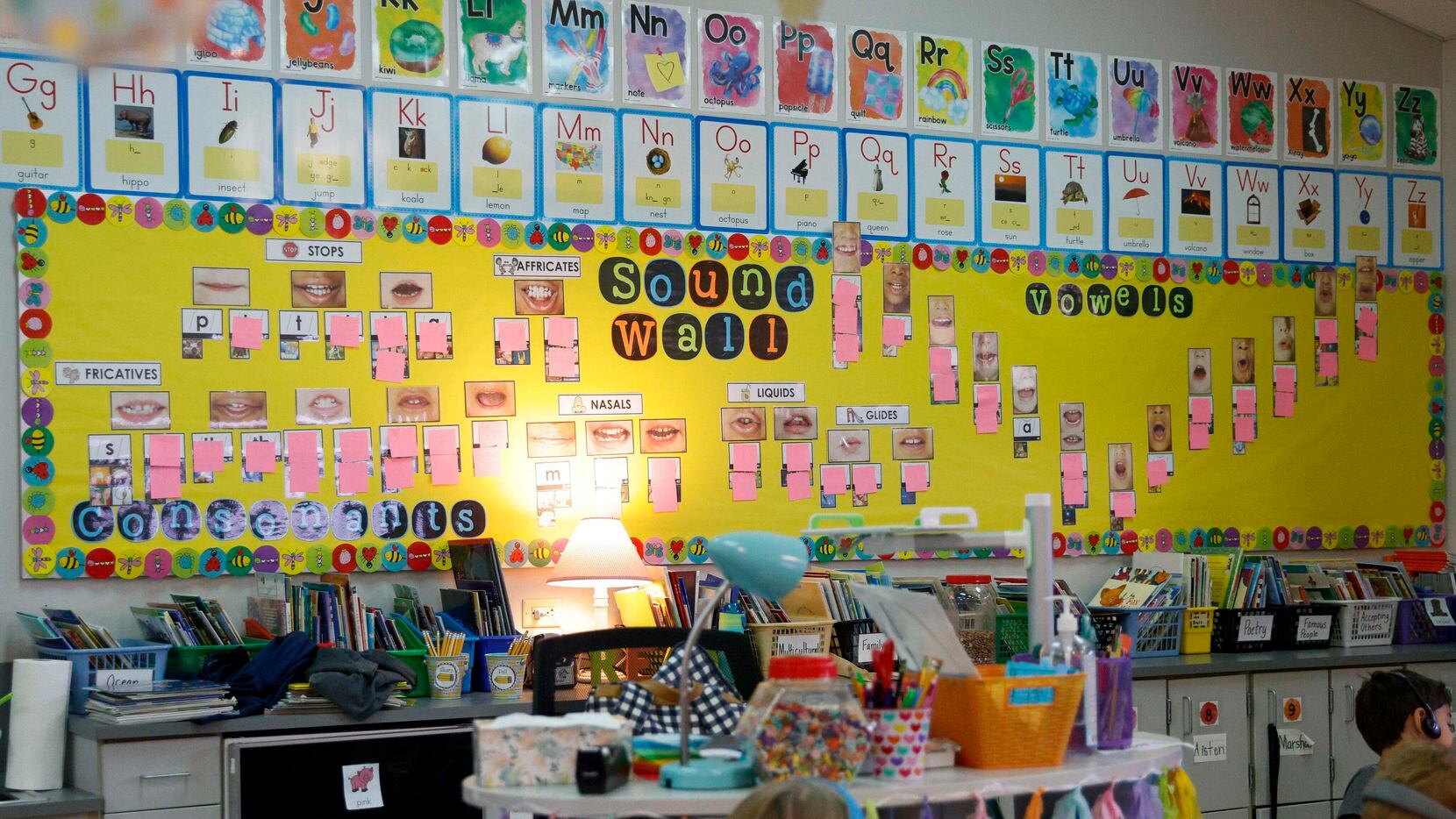 A bulletin board in a kindergarten classroom at Vitovsky Elementary in Midlothian, Texas...