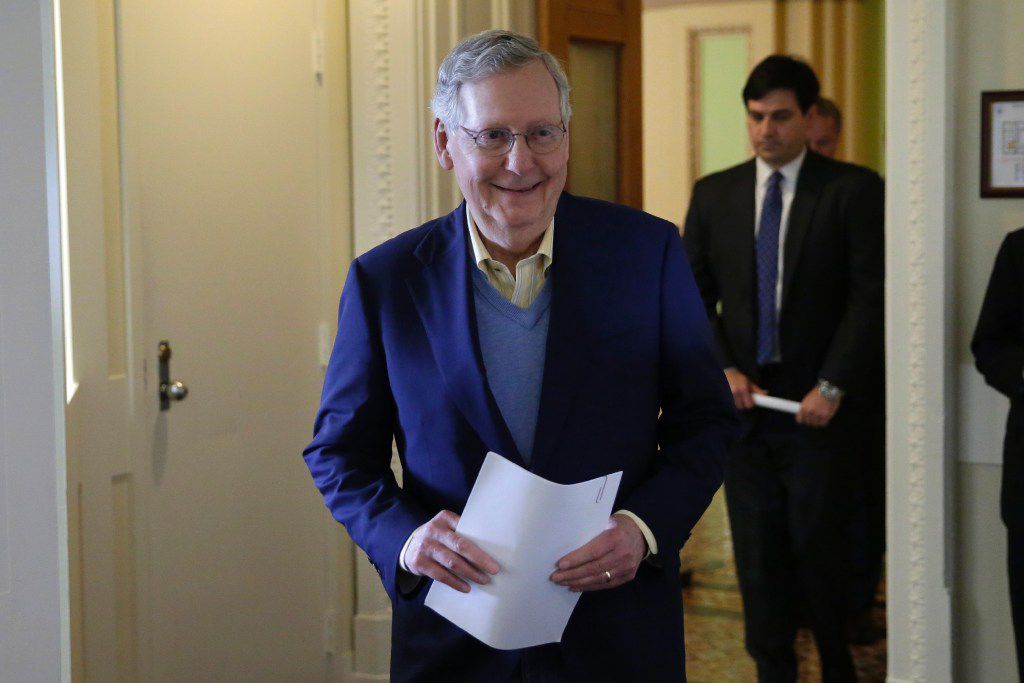  Senate Majority Leader Mitch McConnell, R-Ky., arrives at a news conference on Capitol Hill...