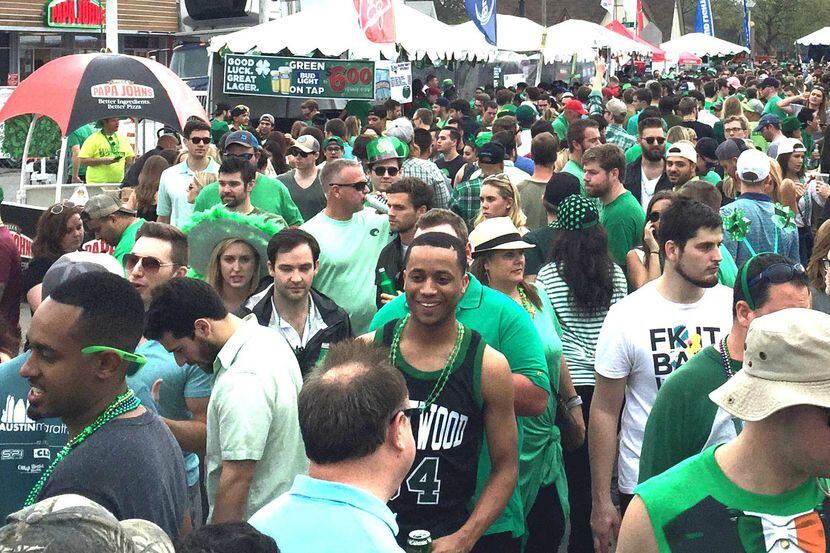 Thousands line the street at the Lower Greenville Avenue St. Patrick's Day Block Party.