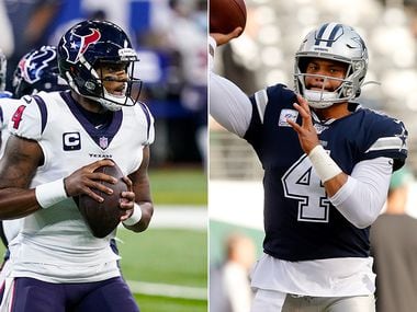 Texans quarterback Deshaun Watson (left) and Cowboys quarterback Dak Prescott. (Photos by Darron Cummings, Tom Fox)