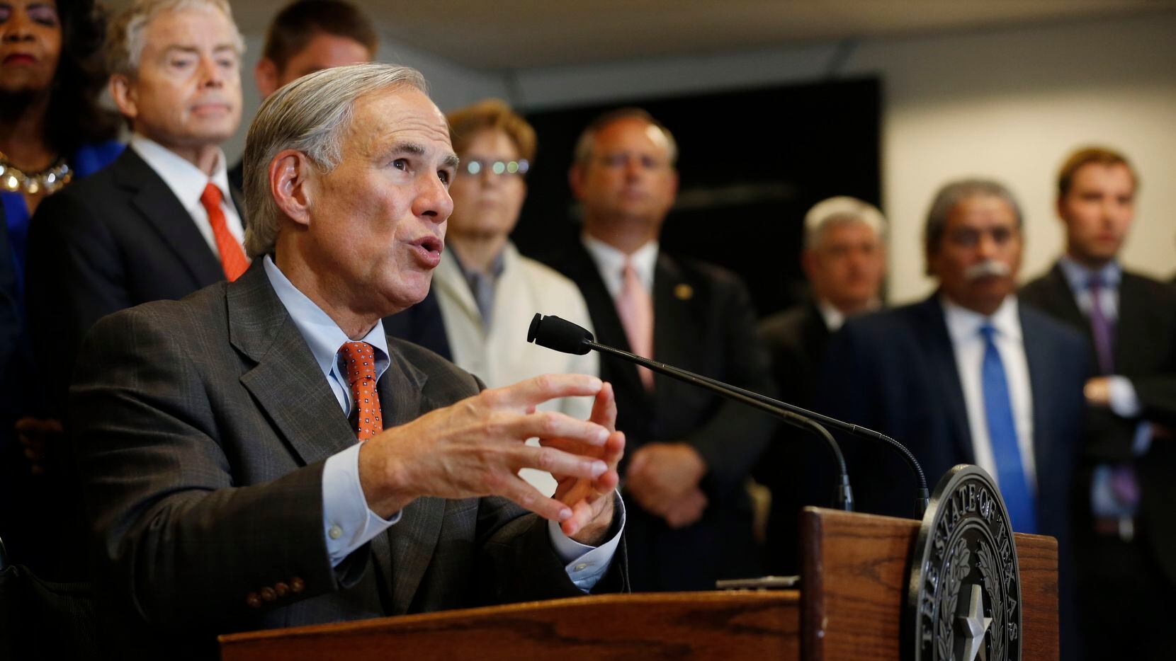 Governor Greg Abbott unveils his plan to enhance school safety during a press conference at...