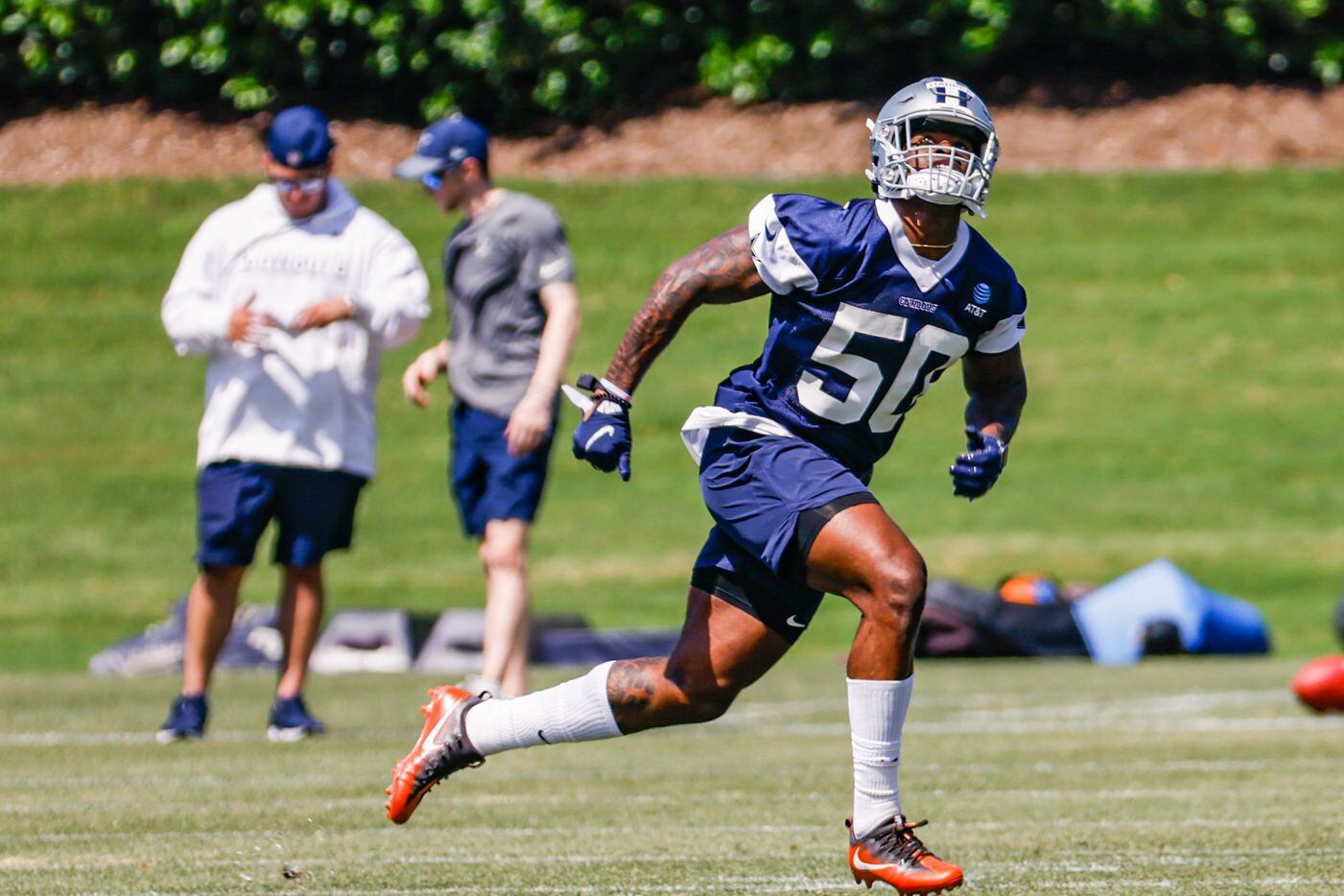Dallas Cowboys linebacker (50) Devin Harper during a Cowboys rookie minicamp at The Star in...