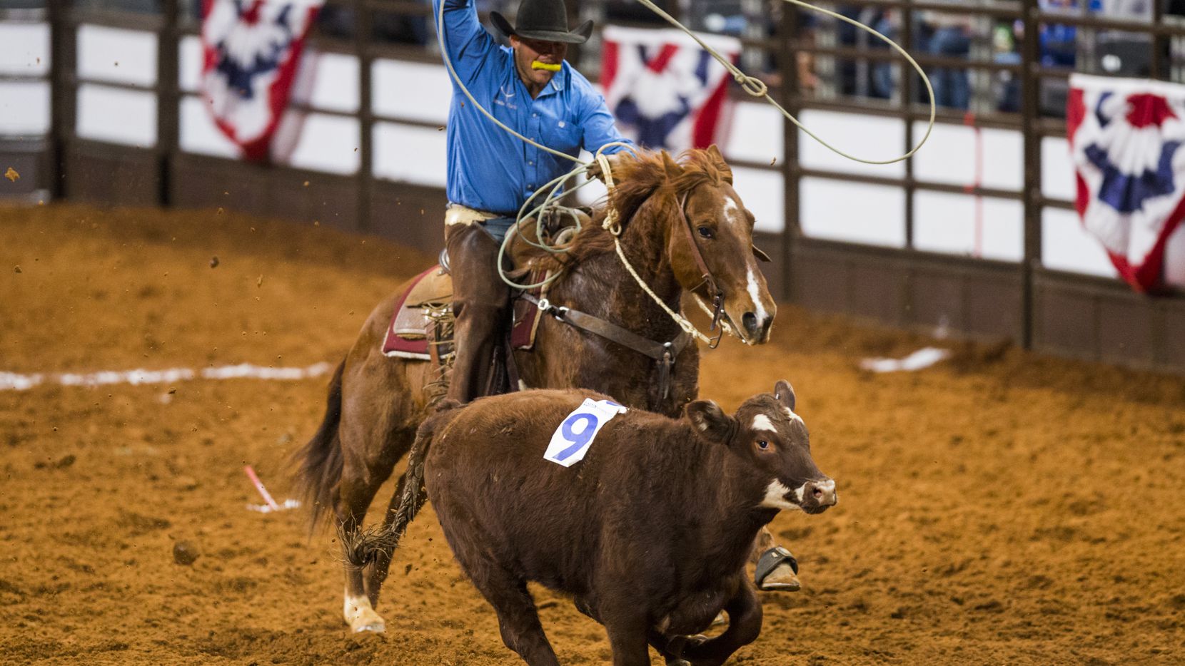 A member of the Bonds Ranch team competes in the Ranch Vet event during a "Best of the West"...
