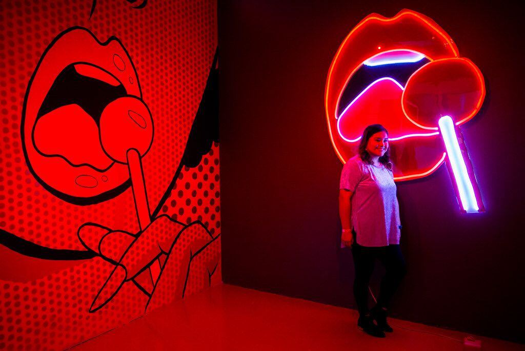 Daisy Morado poses for a photo inside a room called "Blow" created by Jeremy Biggers at...