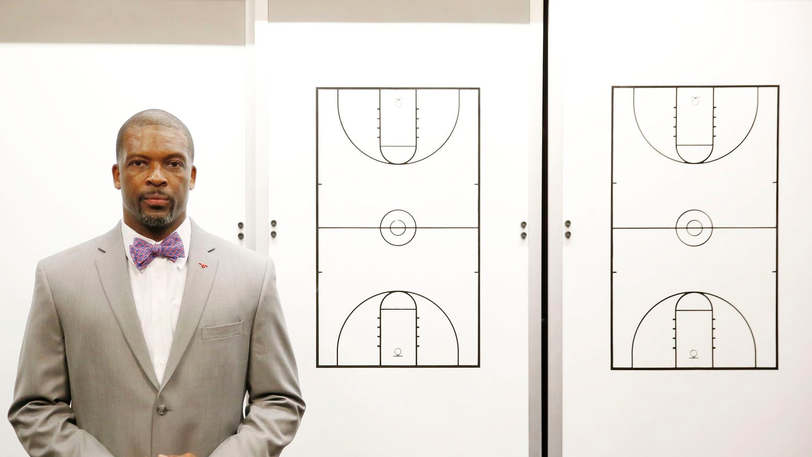 Travis Mays stands for a portrait after being introduced as head coach of the women's...