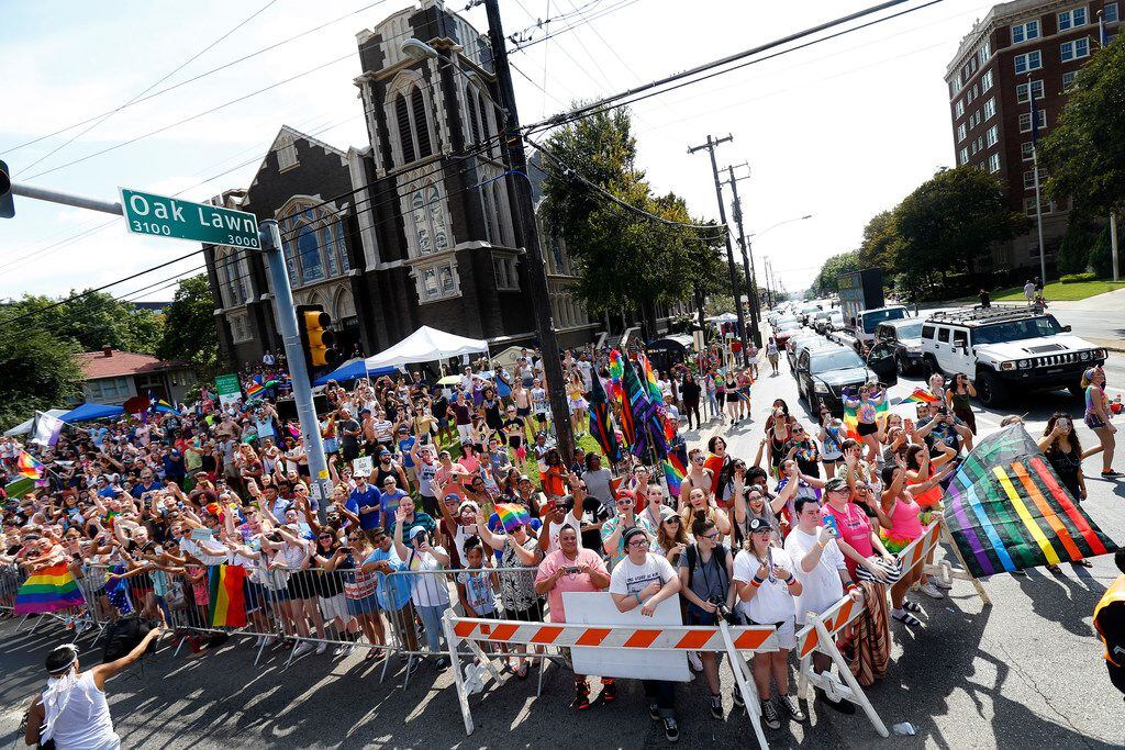 Large crowds gathered along Cedar Springs Rd and Oak Lawn during the Texas Freedom Parade,...