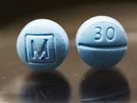 Fentanyl pills, known as "M30s," in a photo provided by Drug Enforcement Administration.