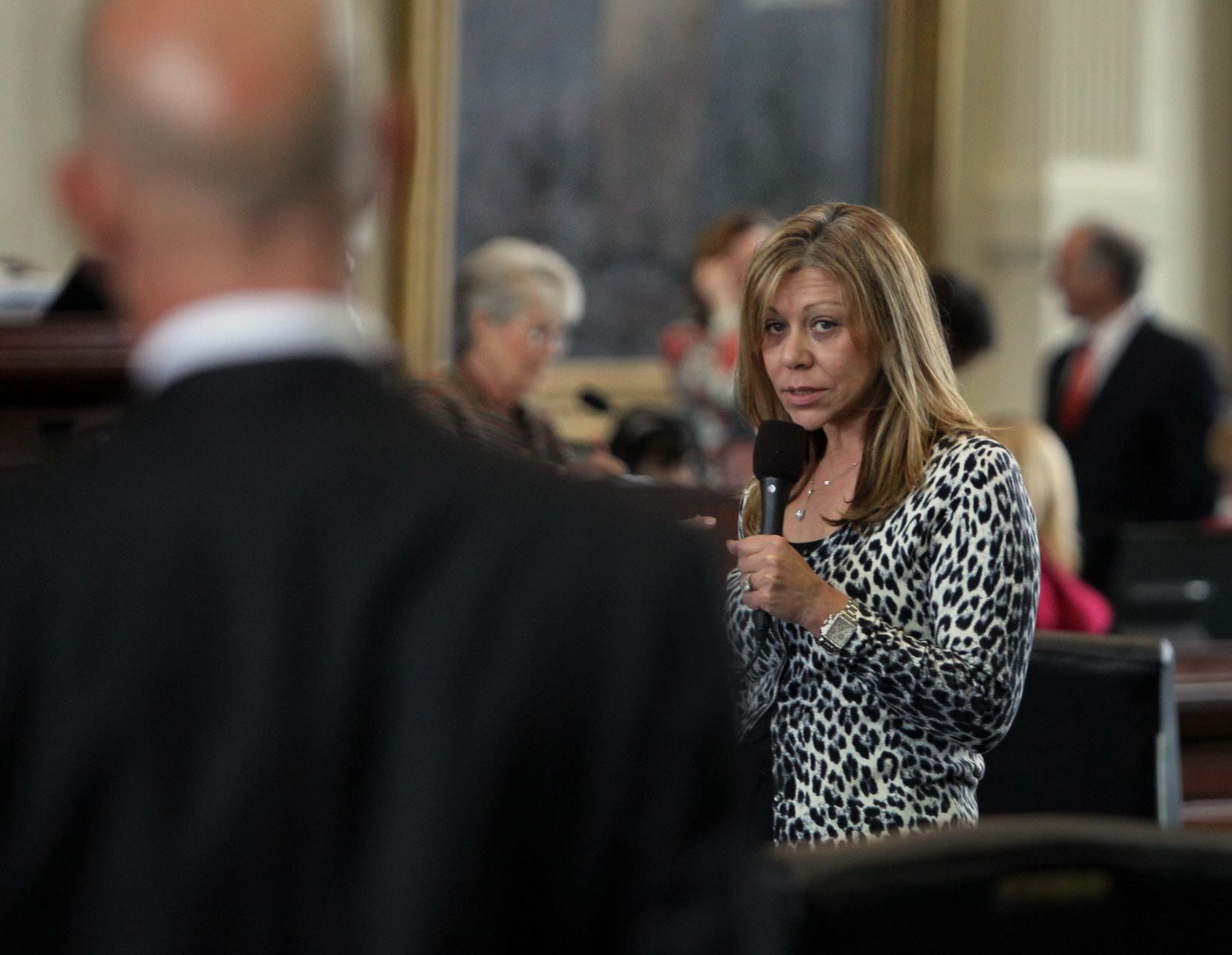  In this 2013 photo, state Sen. Joan Huffman, right, talks with state Sen.Â John Whitmire...