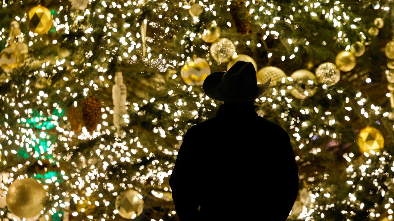 Spectators are silhouetted against the lit Christmas tree in downtown McKinney on Thursday,...