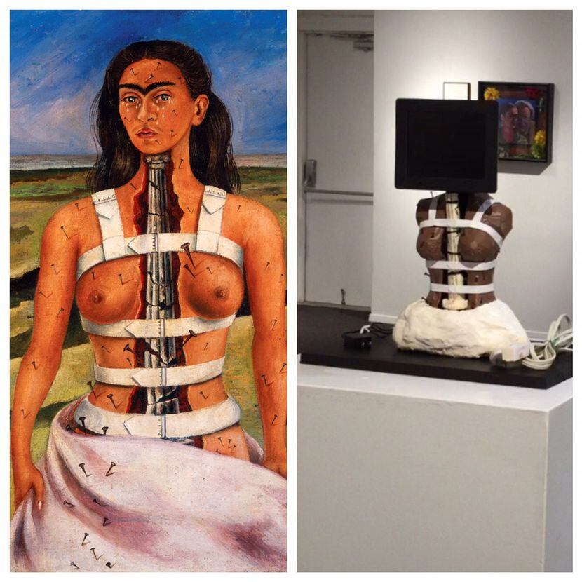 A la izquierda, la obra de Kahlo, “La columna rota”. A la derecha, la obra “Todas somos...