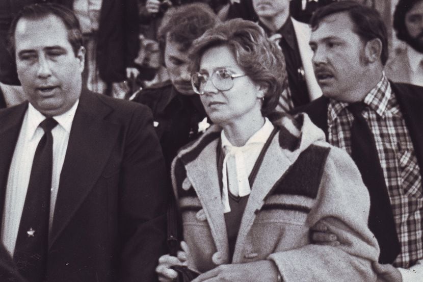 Candy Montgomery leaves court in 1980. Montgomery was found not guilty of murdering her...