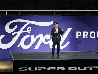 Photos from the Sept. 27 reveal of Ford's redesigned Super Duty truck at Churchill Downs in...