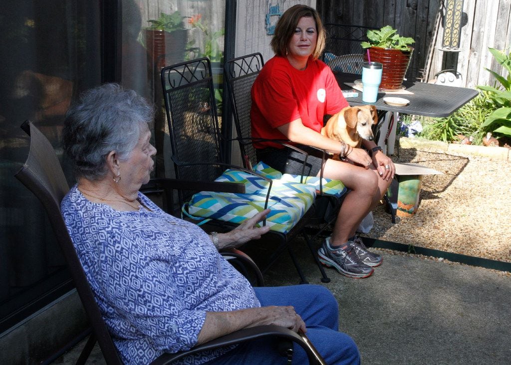 Sarah Kinerd visits with her granddaughter, Andrea Gillette, 35, in Garland, Texas, on...