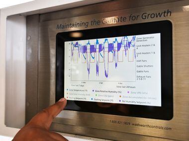 Ana Swinson, the greenhouse manager, shows off the Wadsworth Control Panel at Dallas...