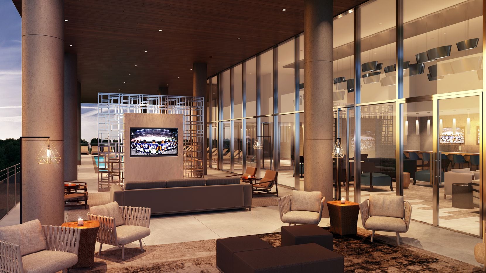 An artist's rendering shows the lounge area in Twelve Cowboys Way.