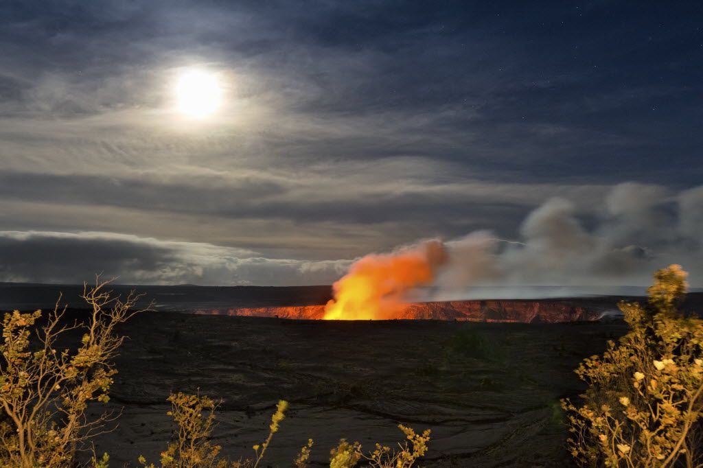 Volcanic activity is always the best show in the park, especially when seen at night, at...