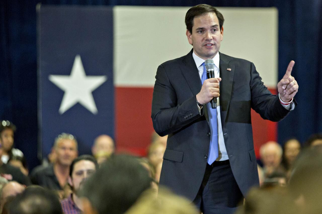
Marco Rubio speaks during a campaign rally in Houston. 
