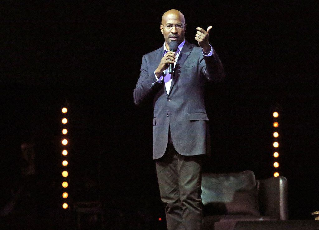 Van Jones talks with the audience during the We Rise Tour to fight hatred and racism, in a performance at the House of Blues in Dallas, photographed on Friday, August 18, 2017. (Louis DeLuca/The Dallas Morning News)