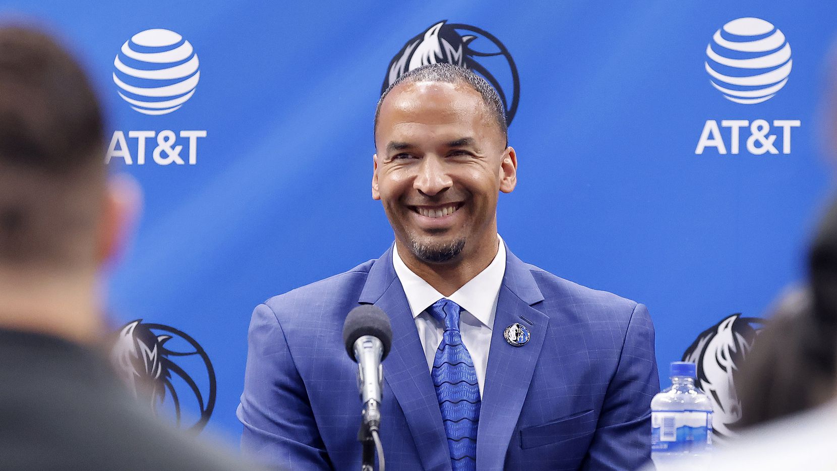 Dallas Mavericks new general manager Nico Harrison responds to questions from the media during his formal introduction at the American Airlines Center, Thursday, July 15, 2021.