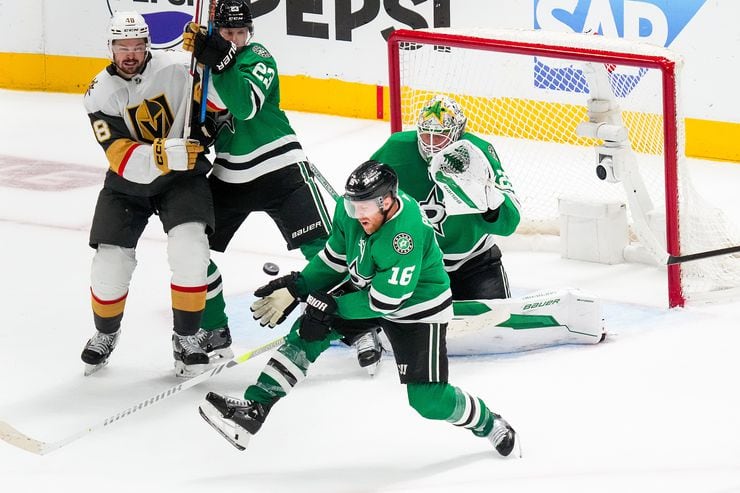 Dallas Stars center Joe Pavelski (16) knocks away a shot in the final seconds in front of...