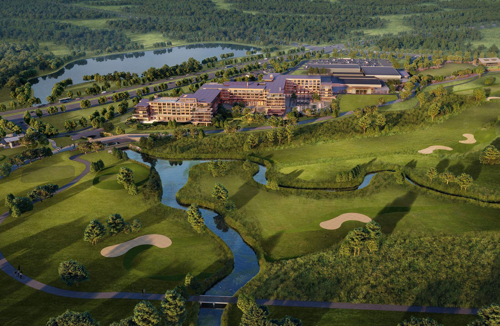 An aerial site plan of the Omni PGA development under construction in Frisco.