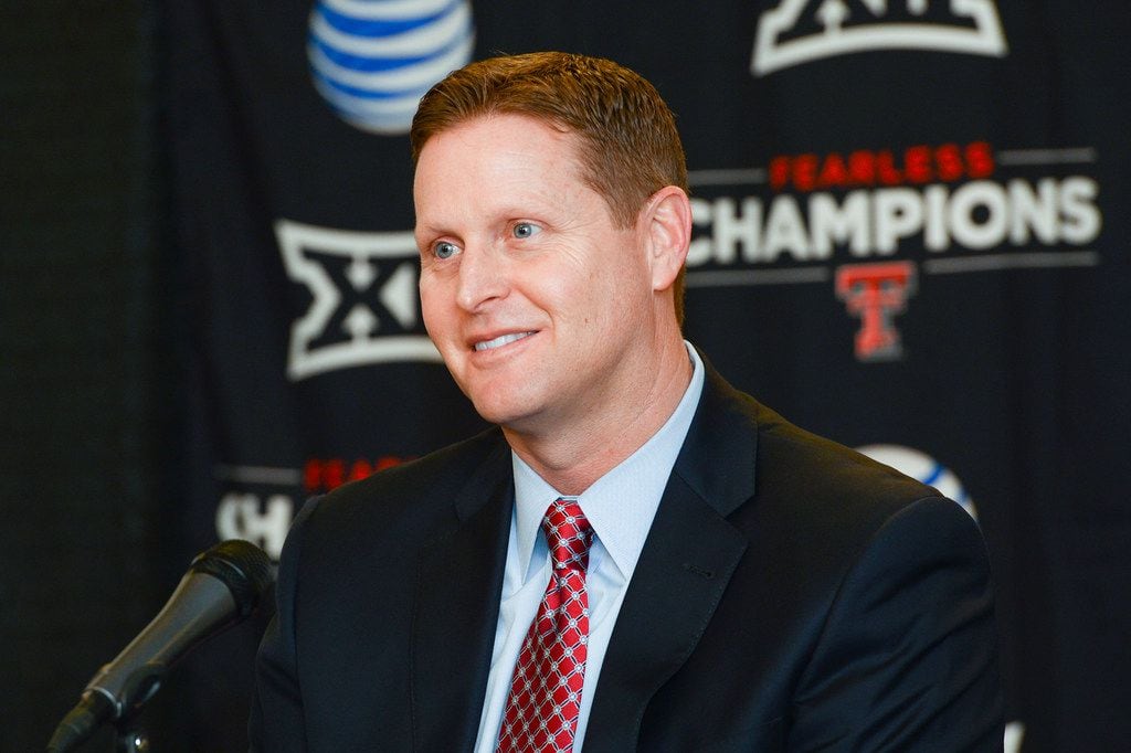 LUBBOCK, TX - JANUARY 16: Texas Tech Athletic Director Kirby Hocutt answers questions from the media after being named the chairman of the College Football Playoff Selection Committee on January 16, 2016 at United Supermarkets Arena in Lubbock, Texas. (Photo by John Weast/Getty Images) ORG XMIT: 600204271