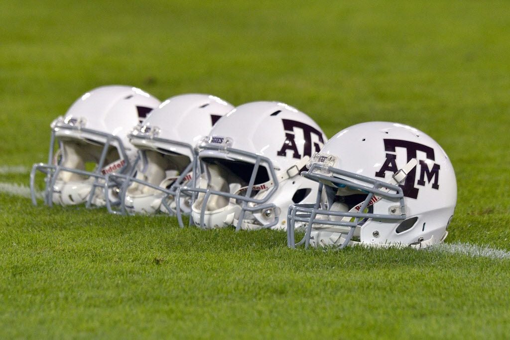 Dec 30, 2015; Nashville, TN, USA;  Texas A&M Aggies helmets on the field prior to the 2015...