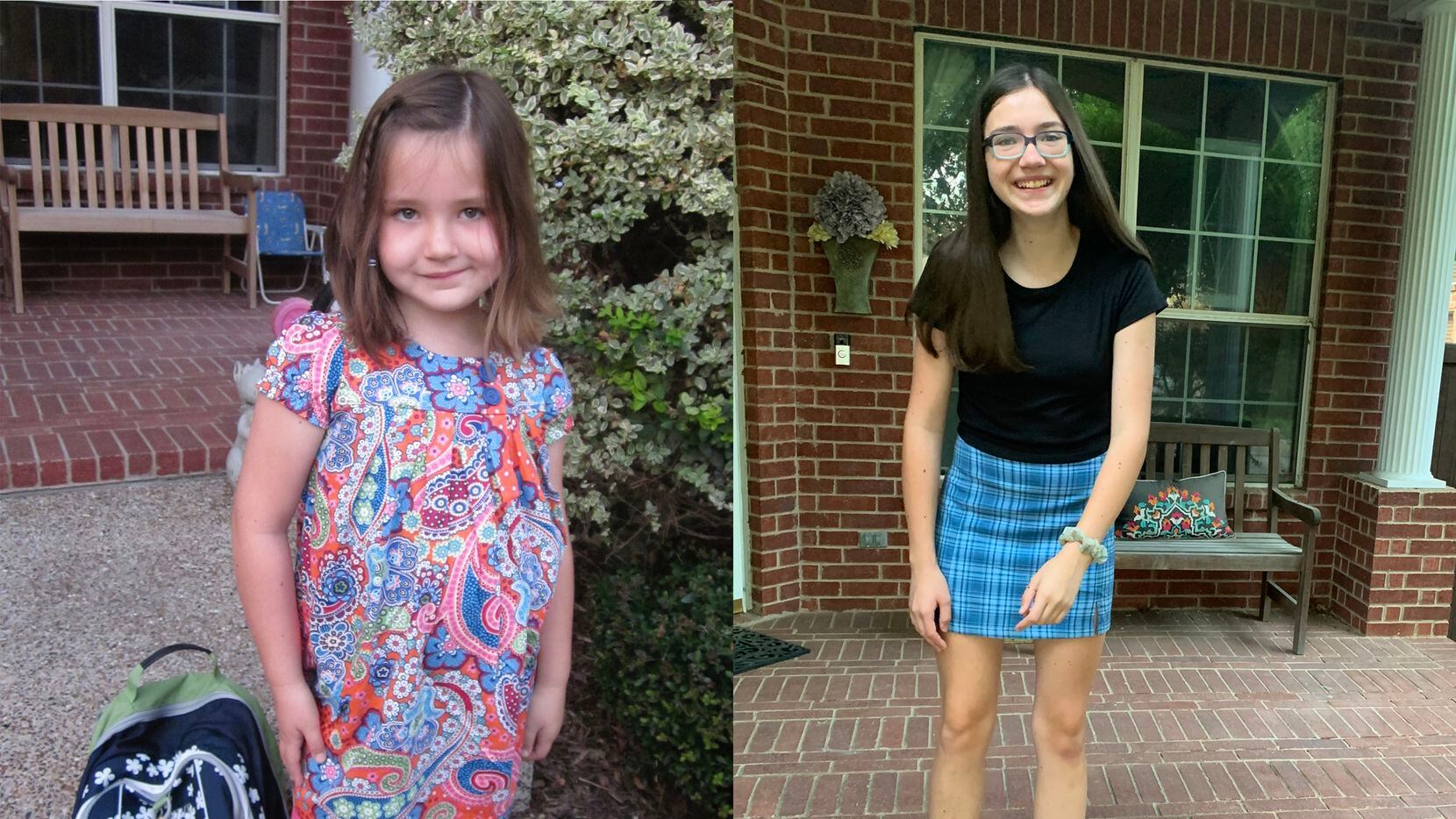 Katie Damm's first day of kindergarten in 2010 (left) and her first day of high school on...