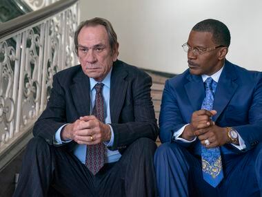 Tommy Lee Jones, left, and Jamie Foxx in a scene from Amazon Prime Video's "The Burial."