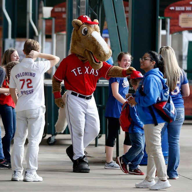 Rangers Captain, the Texas Rangers mascot, carries a Texas state