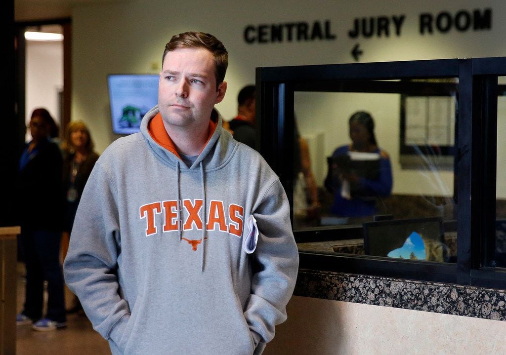 People gather around the Frank Crowley Courthouse Central Jury Room to see Austin Shuffield,...