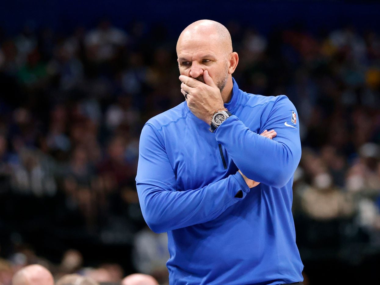 Dallas Mavericks head coach Jason Kidd shows his frustration during the first half of play...