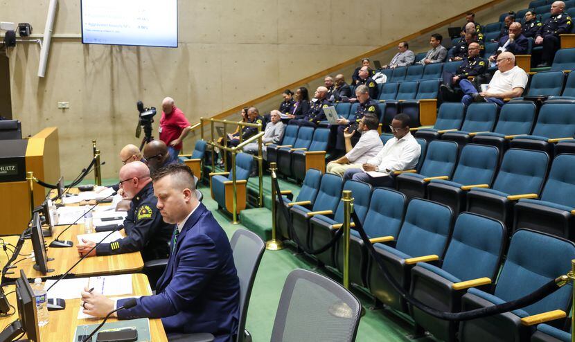 Dallas police officials present updated violent crime statistics to the City Council's...