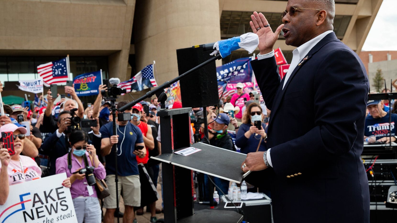 Allen West, chairman of the Republican Party of Texas, speaks during a Don't Steal the Vote rally in support of President Donald Trump in front of Dallas City Hall on Nov. 14, 2020.