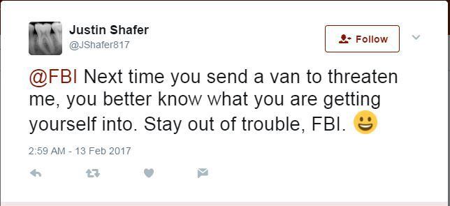 A Justin Shafer tweet to the FBI.
