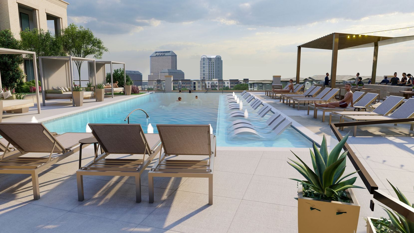 The Mustang Apartments will have a pool deck with views over the lake in Las Colinas.