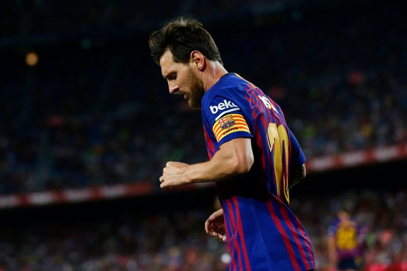 El delantero del Barcelona Lionel Messi durante el partido contra Alavés por la liga...