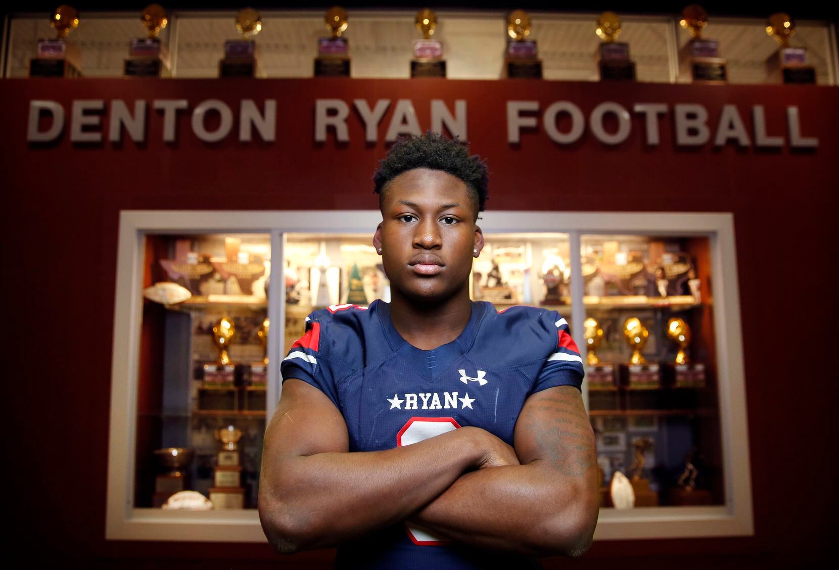 Denton Ryan junior Anthony Hill Jr., SportsDay’s No. 1 recruit, is photographed before the...