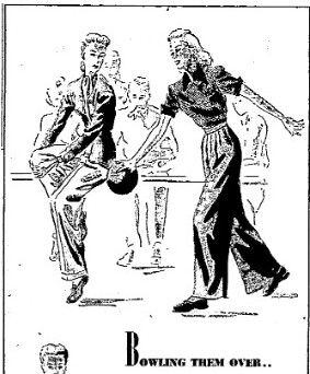 Part of a Neiman-Marcus advertisement for women's bowling apparel from Sep. 7, 1940.