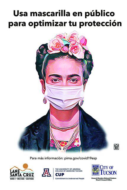 Un cartel con Frida Kahlo para promover el uso de cubrebocas en Tucson, Arizona.