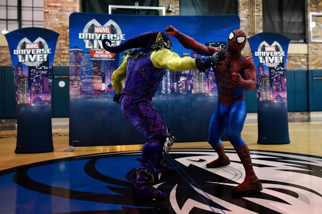 Spider-Man and Green Goblin from the Marvel Universe Live! Age of Heroes live-action show...