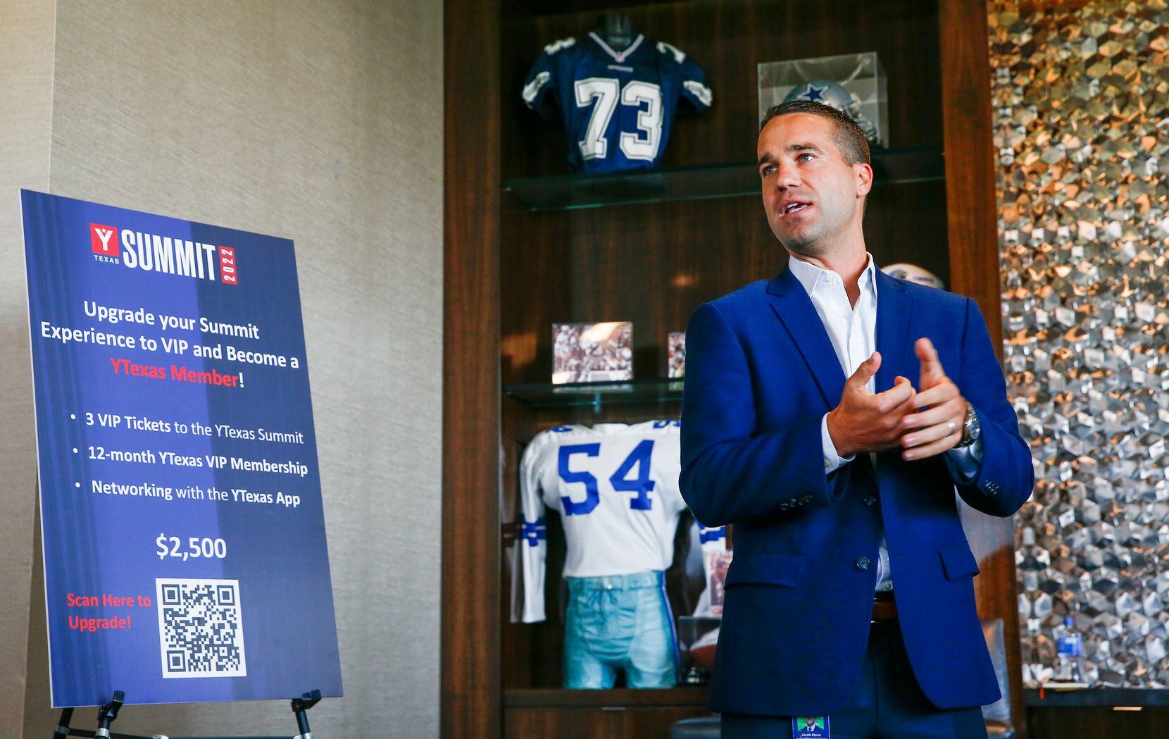 Jacob Stone with Dallas Cowboys corporate partnerships opened Wednesday's preview event for...